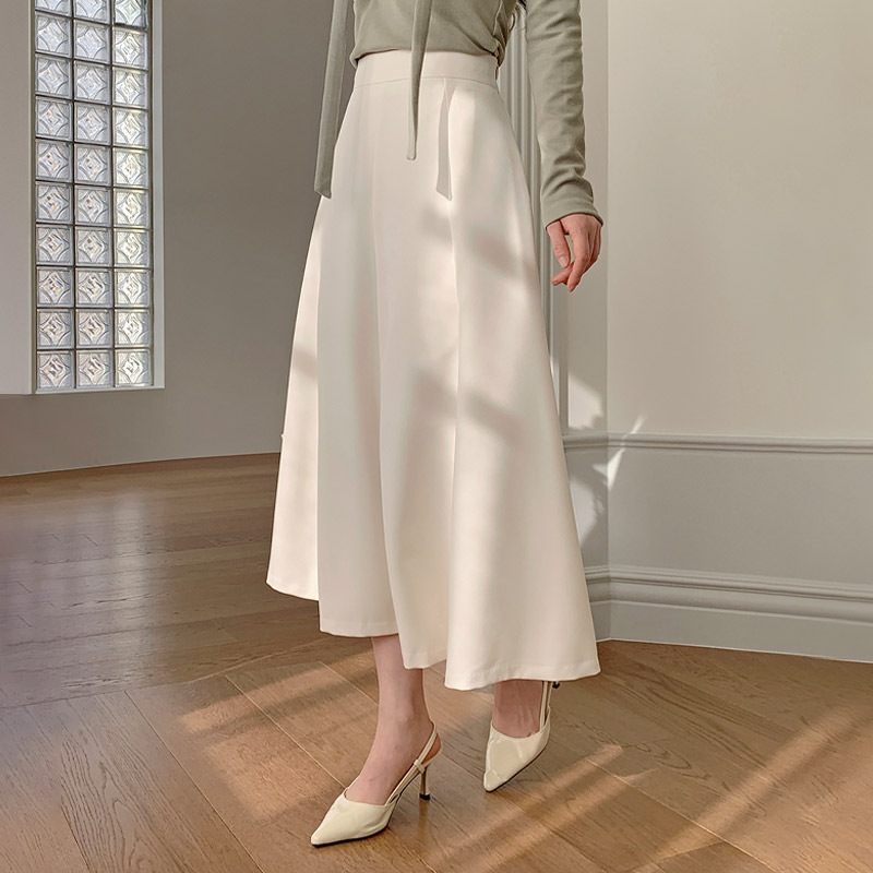 [tsk0742] 韓国ファッションバンディングフレアロングスカート