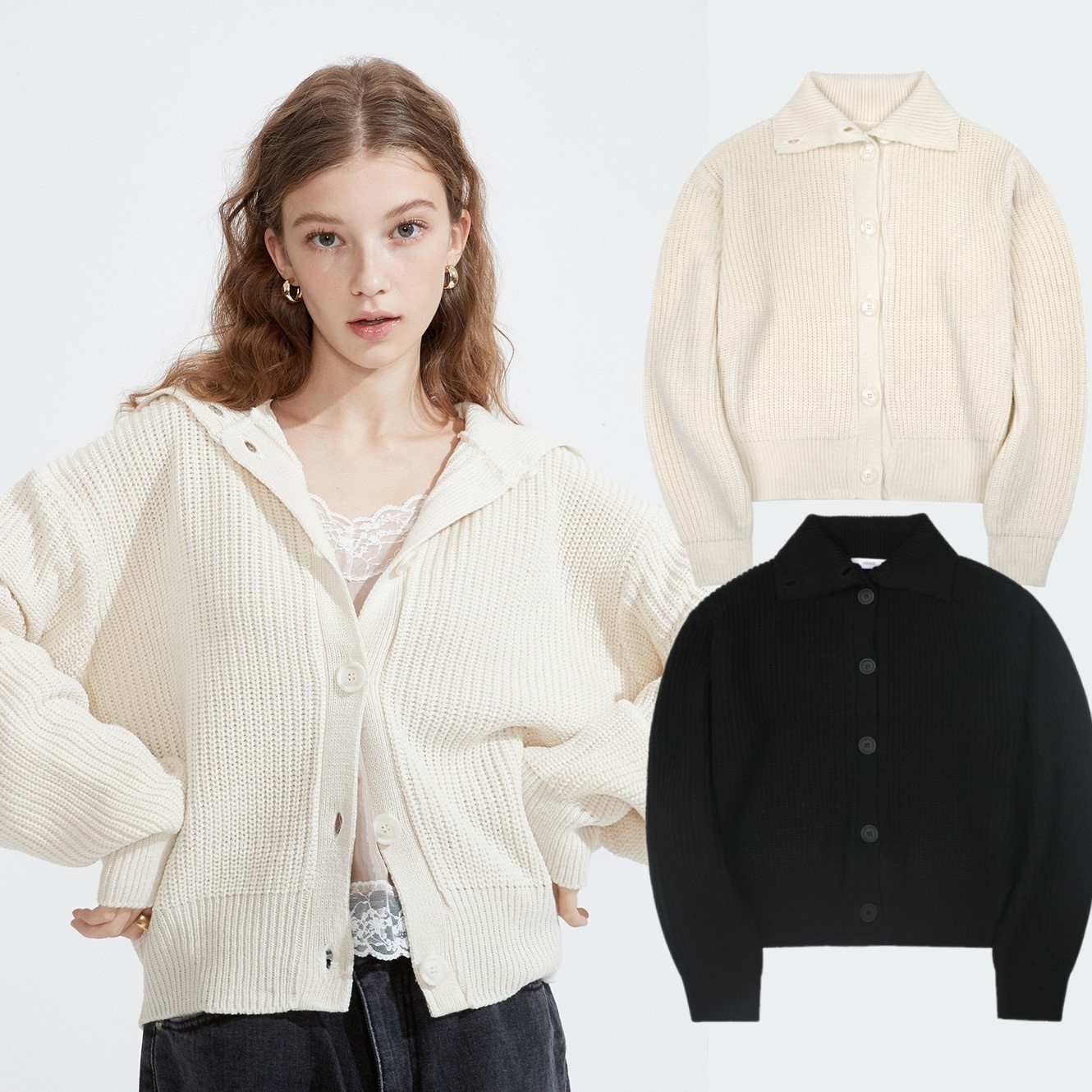 [NOIAGO] [韓国人気23 F / W]ハイネックミックスカーディガン