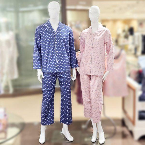 男性/女性 綿80番手 朱子織り りんご柄パジャマSET (WPA2475M/WPA2475W)