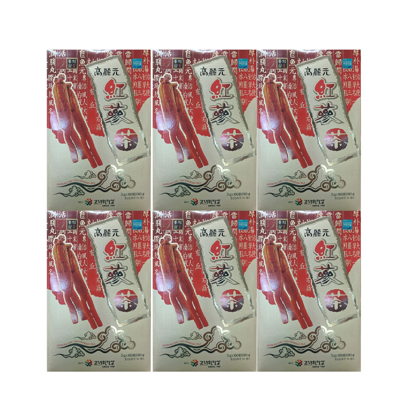 高麗人参 紅参茶 3g 100包 6箱/韓国紅参茶/顆粒茶/紅参濃縮液5％ 霊芝濃縮液 配合