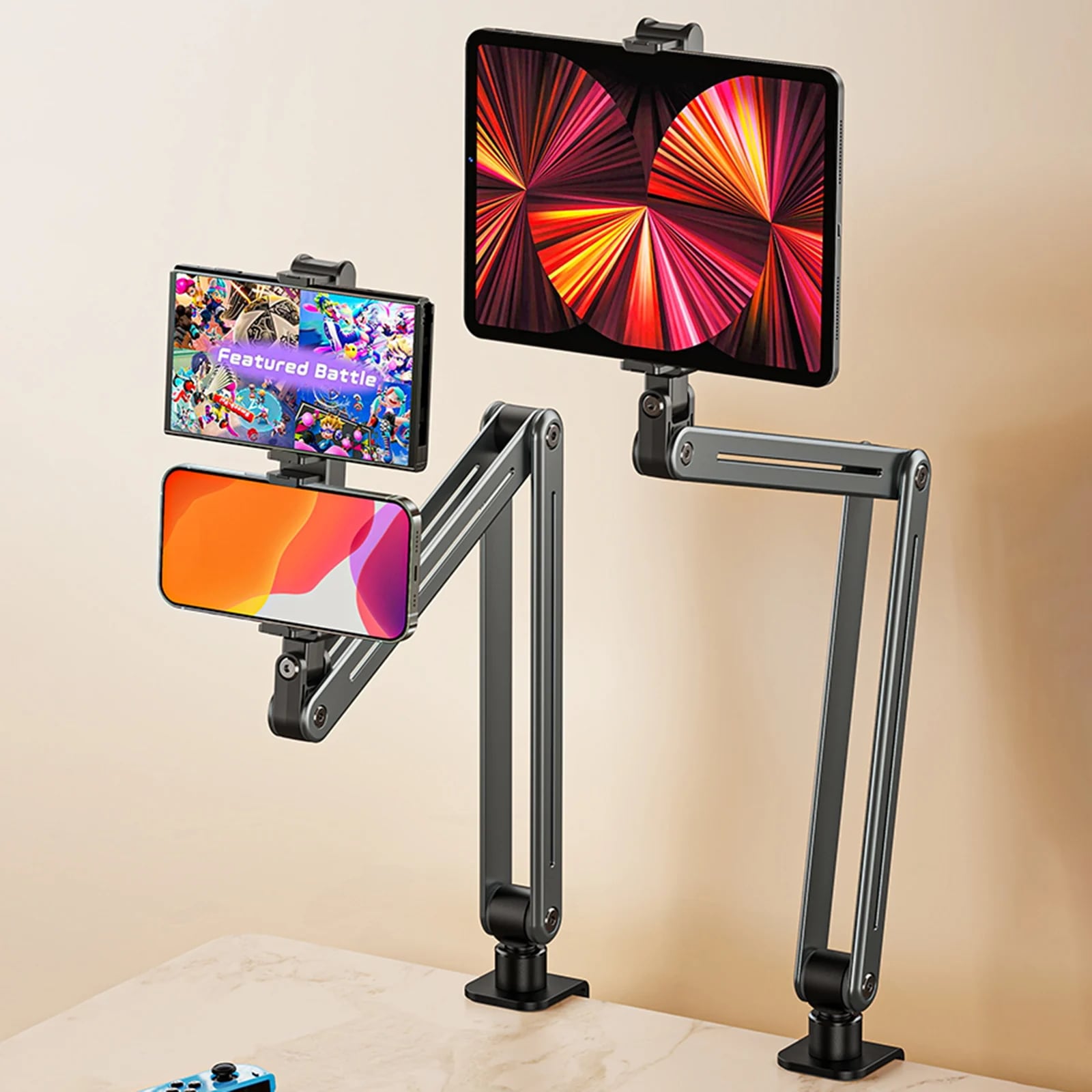 ユニバーサル折りたたみ式タブレットスタンド,調整可能なクランプ,長いアーム,iPhoneおよびiPad用のiPadホルダー