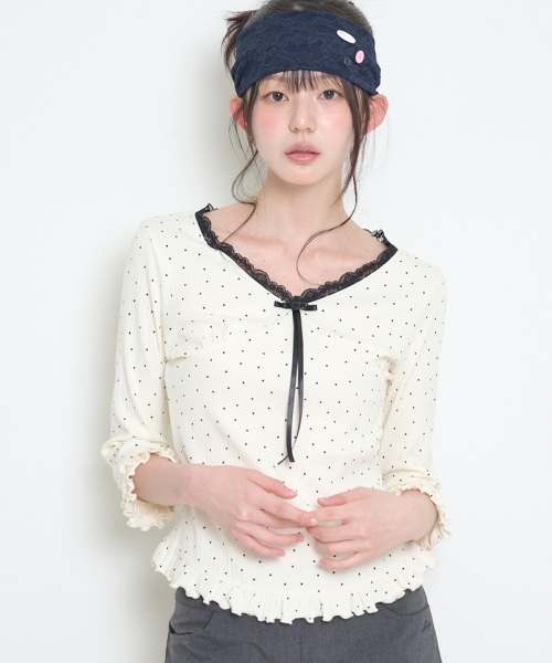 【ILLIGO】 DOT LACE T-SHIRT IVORY 正規品
