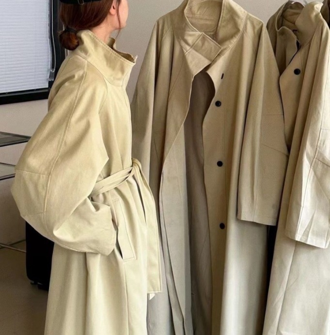 高級感と美しい防寒着の怠惰なウィンドブレーカーレディース春秋グレーコート超ロングスタンドカラーコート371