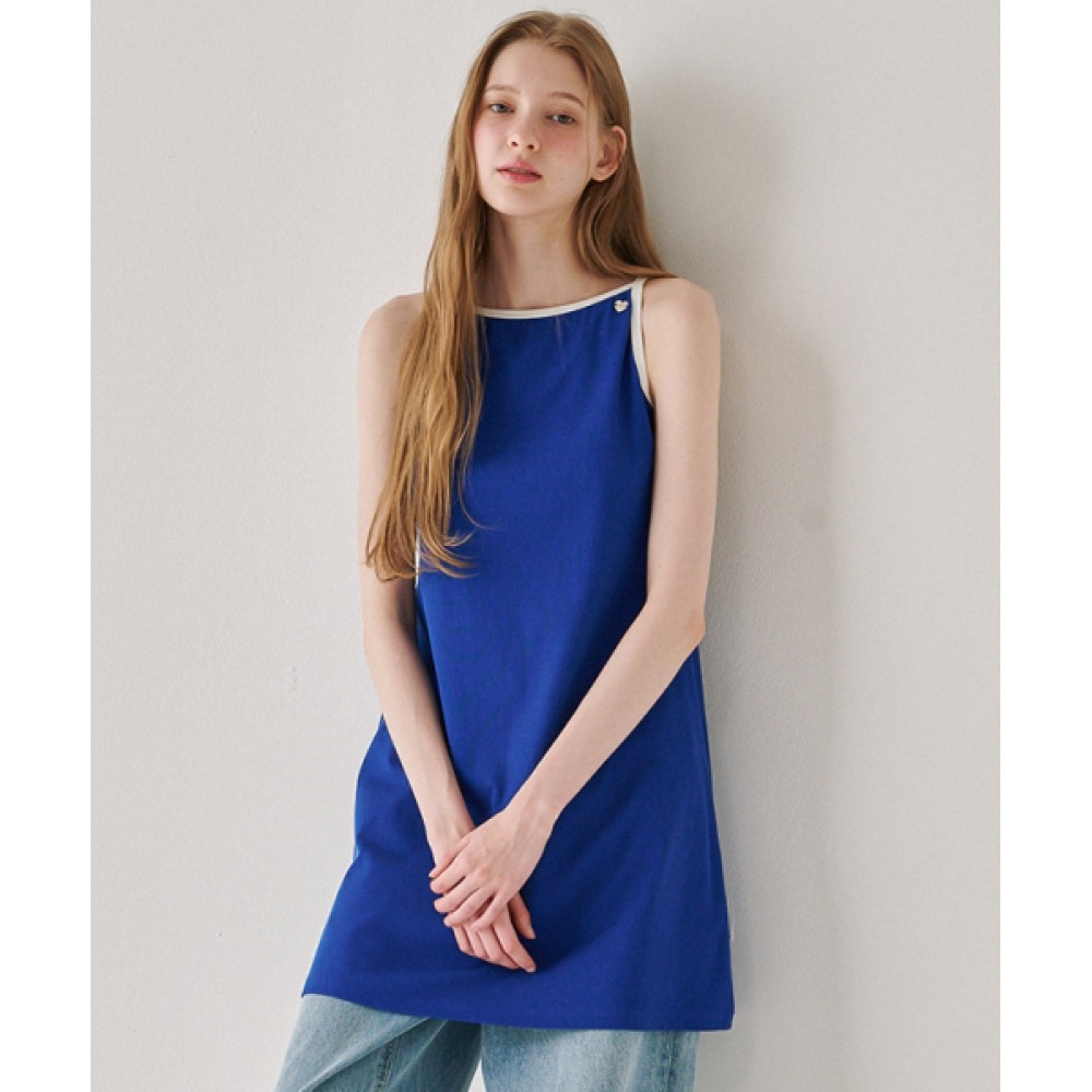 RONRON ボートネックスリーピングミニドレスブルー