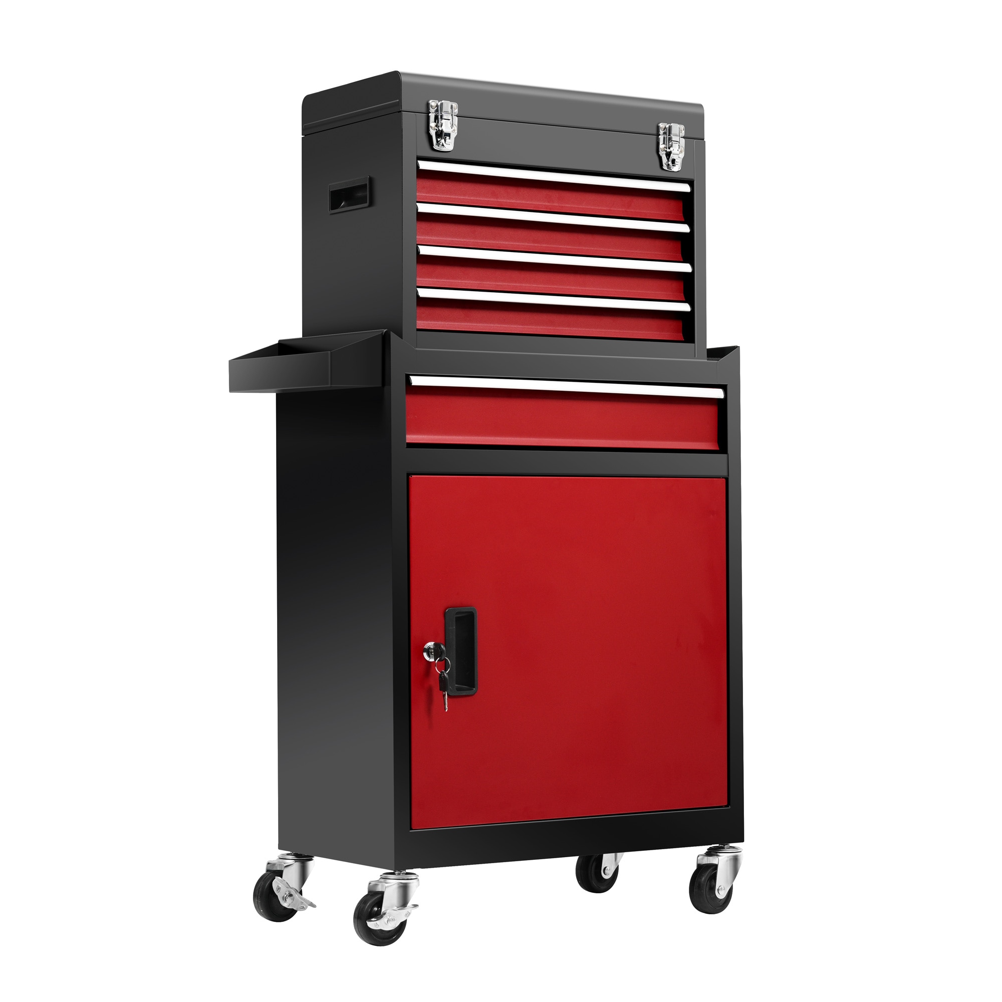 659ツールキャビネット 2in1 ツールワゴン ツールカート工具カート ロールキャビネット スチール ローラーキャビネット ハンドル DIY 引き出し 鍵付き キャスター付き ロック付き 新作【レッ