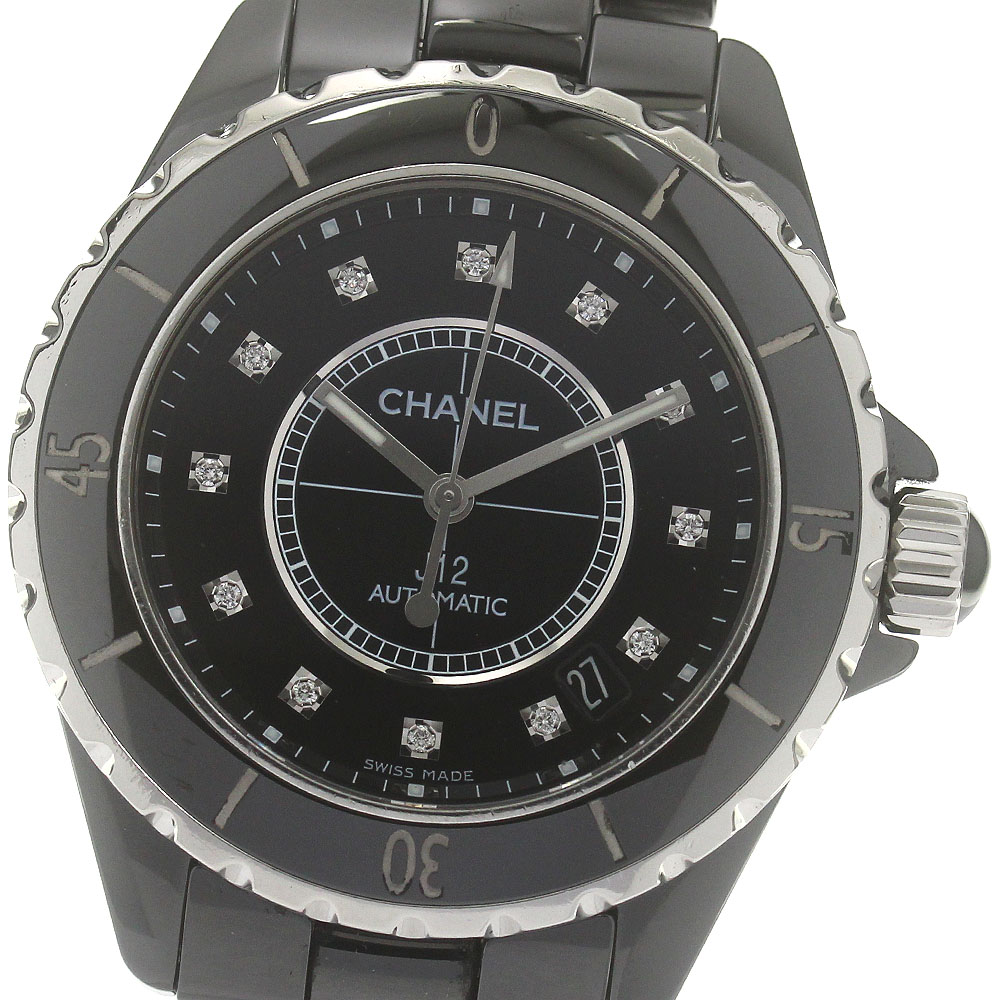ベルト訳あり シャネル CHANEL H1626 J12 38ｍｍ 黒セラミック 12Pダイヤ 自動巻き メンズ _860488【中古】