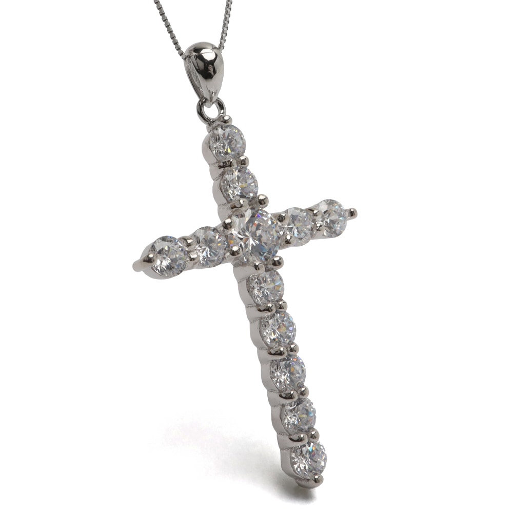 シルバー925 ストーンの輝きが魅力的なクロスネックレス 【ラージ】 [cn153-cn129]