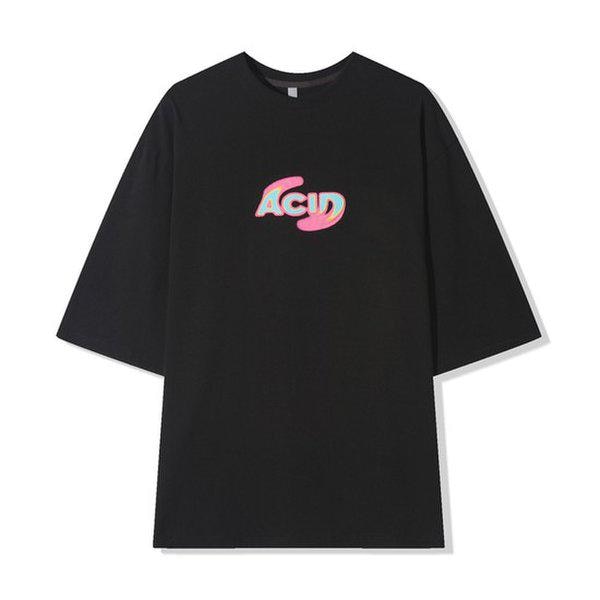 メンズ夏カジュアルアシッドラウンド半袖Tシャツ AC-TSH-Q069-ブラック