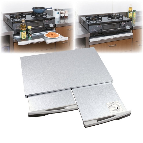 ガスレンジテーブル 補助テーブル 約59×44×3.5cm スライド式 テーブル左右2枚独立式 簡単設置 キッチン用品 台所用品