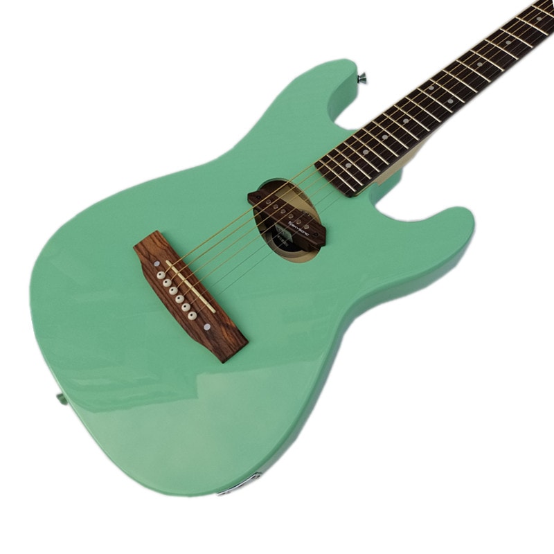 右手の緑の6弦アコースティックエレキギター半空心琴身と赤木の指板エレキギターBJ-459
