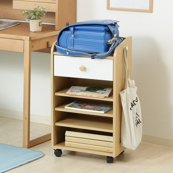 キッズラック 幅41.5cm ミニリビングラック ランドセル収納 ランドセル置き スリム キャスター付き 引き出し 棚 キッズ収納 子ども 収納棚 キッズ家具