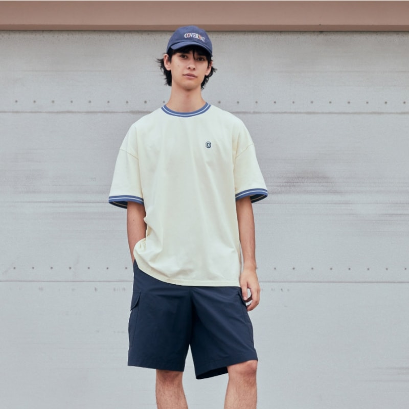 COVERNAT チェーンレタリングリンガー T シャツメランジグレー