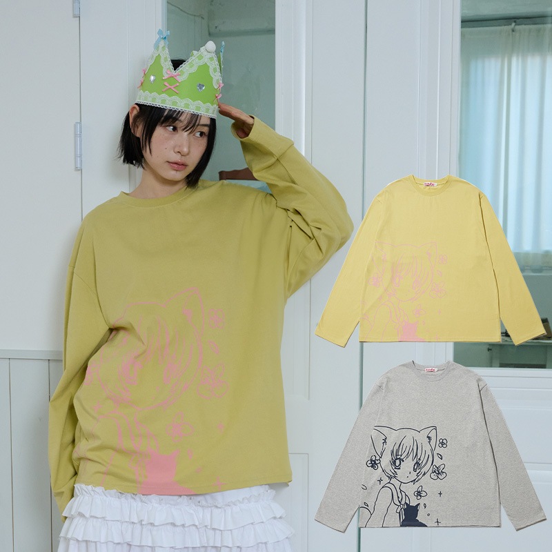 CAT GIRL & FLOWER LONG SLEEVE