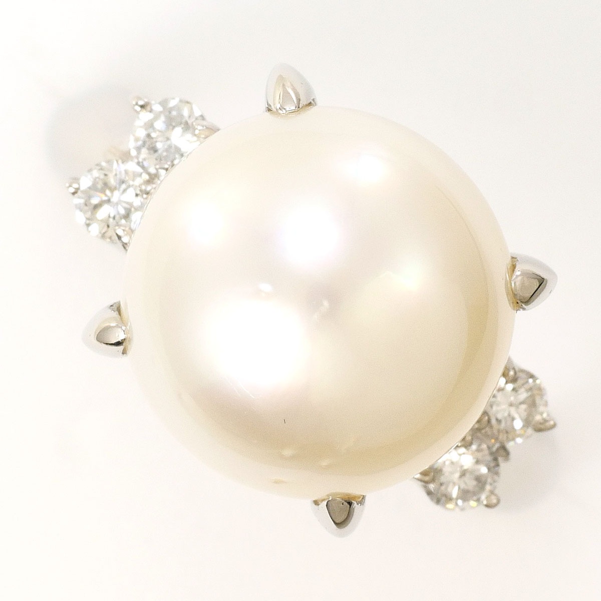 PT900 プラチナ リング・指輪 14号 南洋真珠 ダイヤモンド 0.28ct カード鑑別書 総重量約10.6g 中古