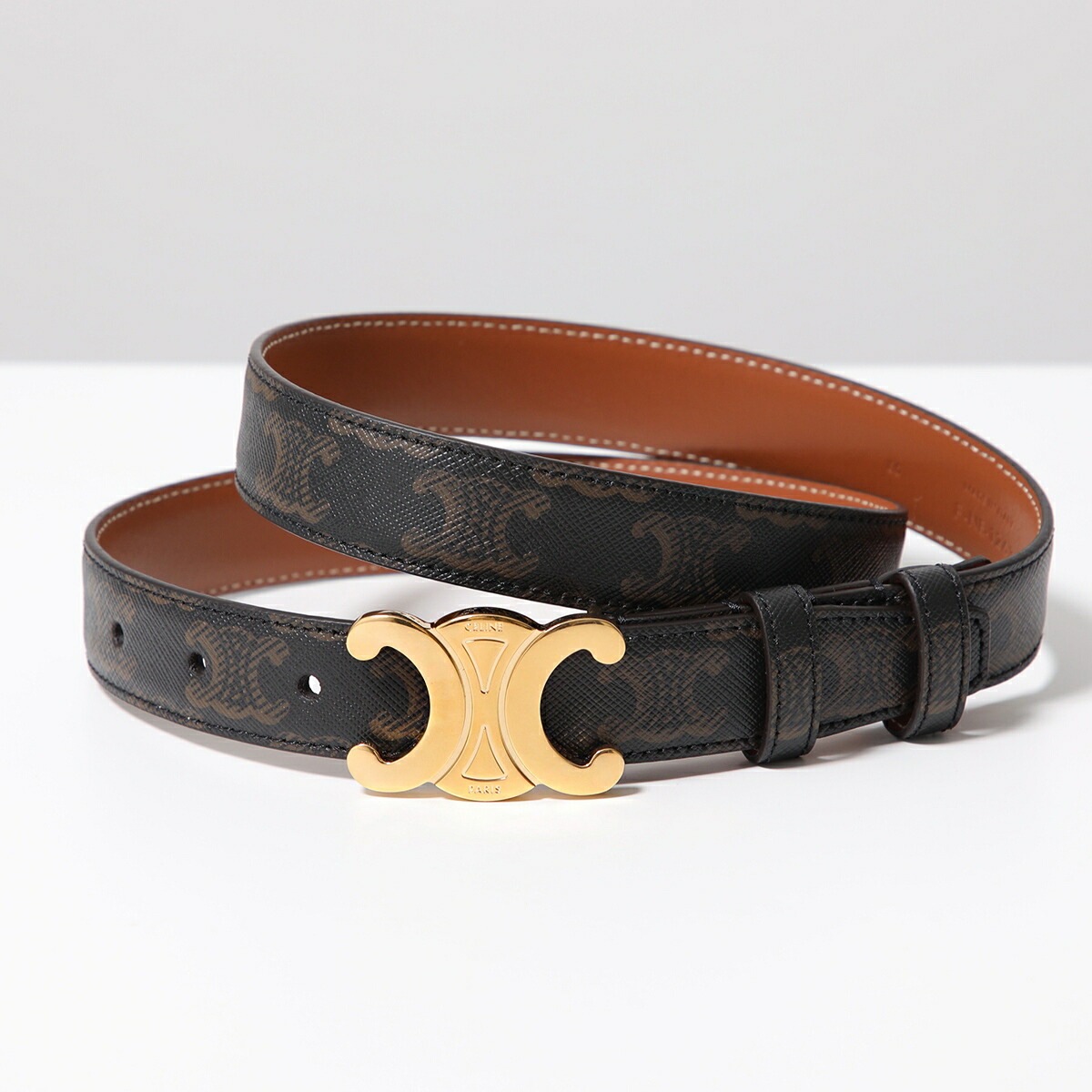 CELINE セリーヌ ベルト Medium 25MM ミディアム 45AK92ACO.04LU レディース トリオンフ レザー 総柄 TAN