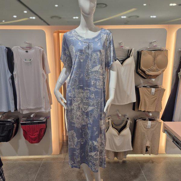 冷感スパン トワル捺染ホームウェアワンピースパジャマ SEV2561L_s