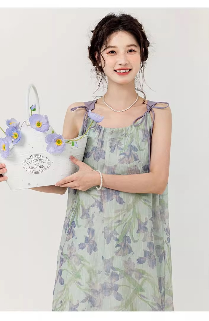 休日 花柄 ドレス ノースリーブ サン ドレス 個性的 ワンピース ロング ロング丈 袖なし 襟なし かわいい 大人可愛い 大人 上品 おしゃれ お洒落 こなれ感 ラブリー キュート ガーリー 花柄