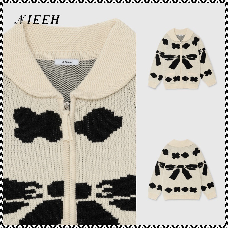 NIEEH RIBBON ZIP-UP SWEATER