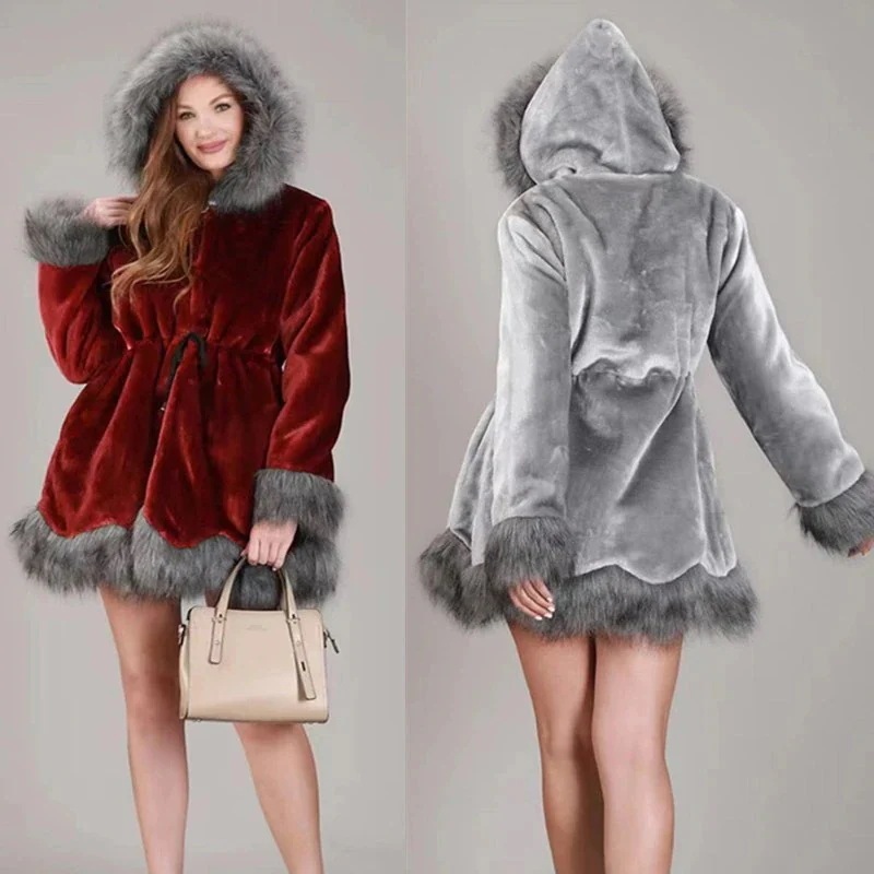 「即納」「大きいサイズの保温」 ミドル丈 人工フリース コート 【メーカー直配】フェイクファー フード付き 冬 レディース アウター ムートン メガ割30%までに制限