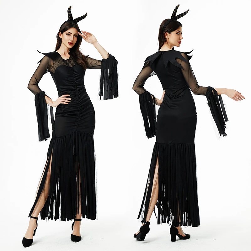ハロウィンコスチュームヨーロッパとアメリカのセクシーなヒップタイトドレスダークゴシックロングスカート中世のパーティーパフォーマンスコスチューム
