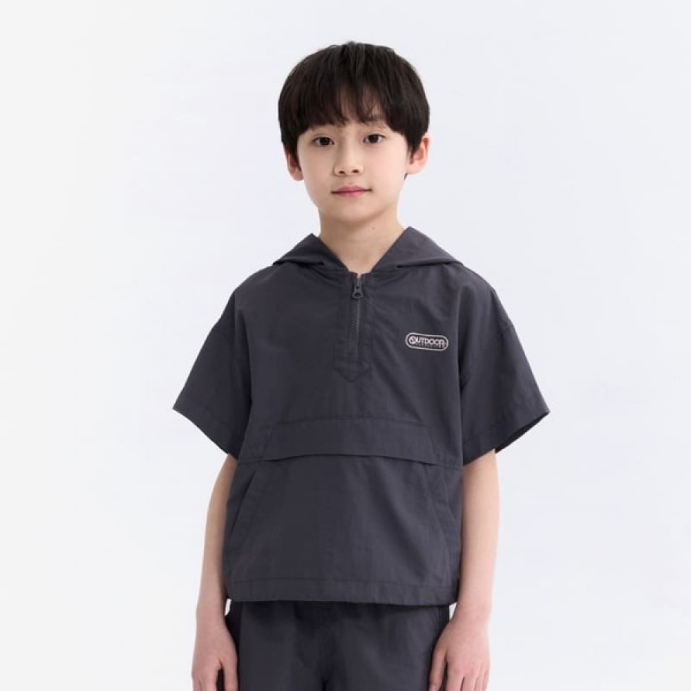 [アウトドア用品キッズ] アノラックハーフジップアップ (ディープグレー) OD252ONR03_DGY
