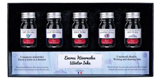 HERBIN エルバン ミニインクコフレ トラディショナル 『ウィンター』 10MLサイズ 5本入 (グレイッシュグリーンサファイアブルーブラックムーンシャドウグリヌアージュ) HERBIN HB18