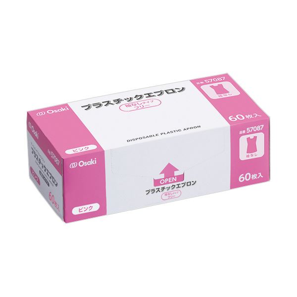 （まとめ） オオサキメディカルオオサキ プラスチックエプロン 袖なし ピンク 57087 1箱（60枚） (×10セット)
