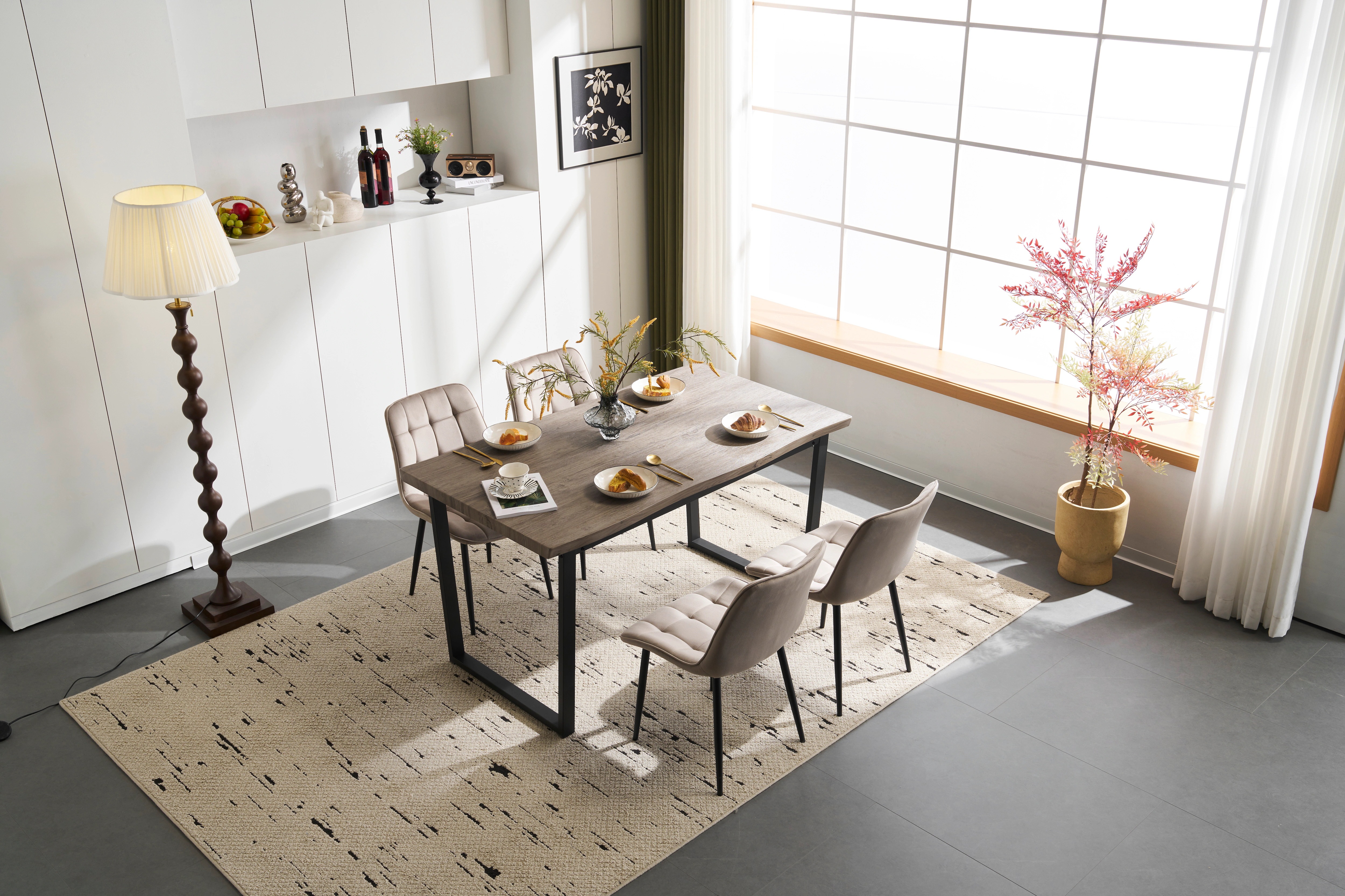 【国内発送】1410【set品】ダイニングテーブル 食卓 4人用 2人用 幅140cm おしゃれ 組み立て非常に簡単 ソリッド ハイエンド ヴィンテージ風 モダン 客用 書斎用 シンプル 波の形 椅子