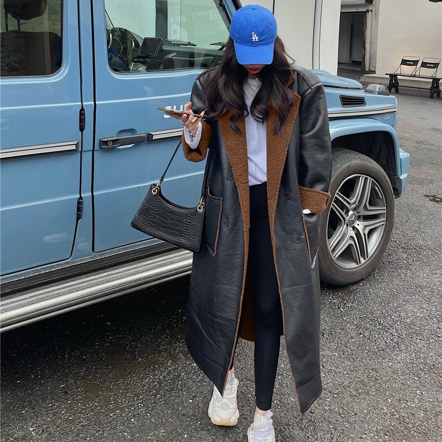 アウター コート ガウン チェスターコート 2WAY リバーシブル ミモレ丈 フェイクレザー ボア