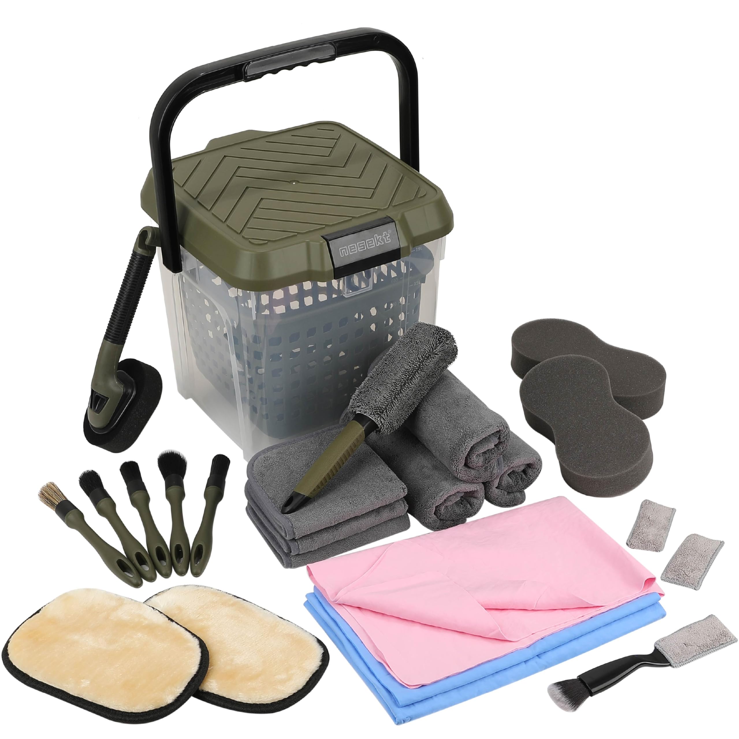 洗車セット25点 耐荷重100kg 踏み台バケツ＆収納バスケット付属 ミニバン&ampSUV グリットガード 洗車用品[日本企画3年保証]