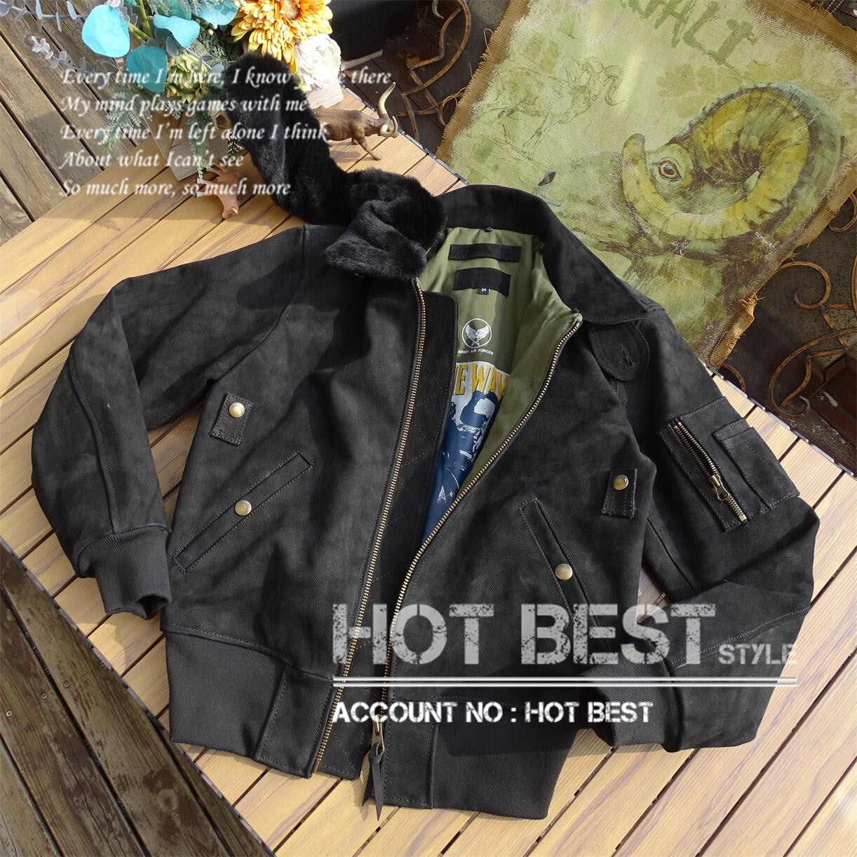 1.3mm カウハイド TYPE B-15 フライトジャケット ボマー ボンバー ムートン レザー 襟 羊毛 牛革