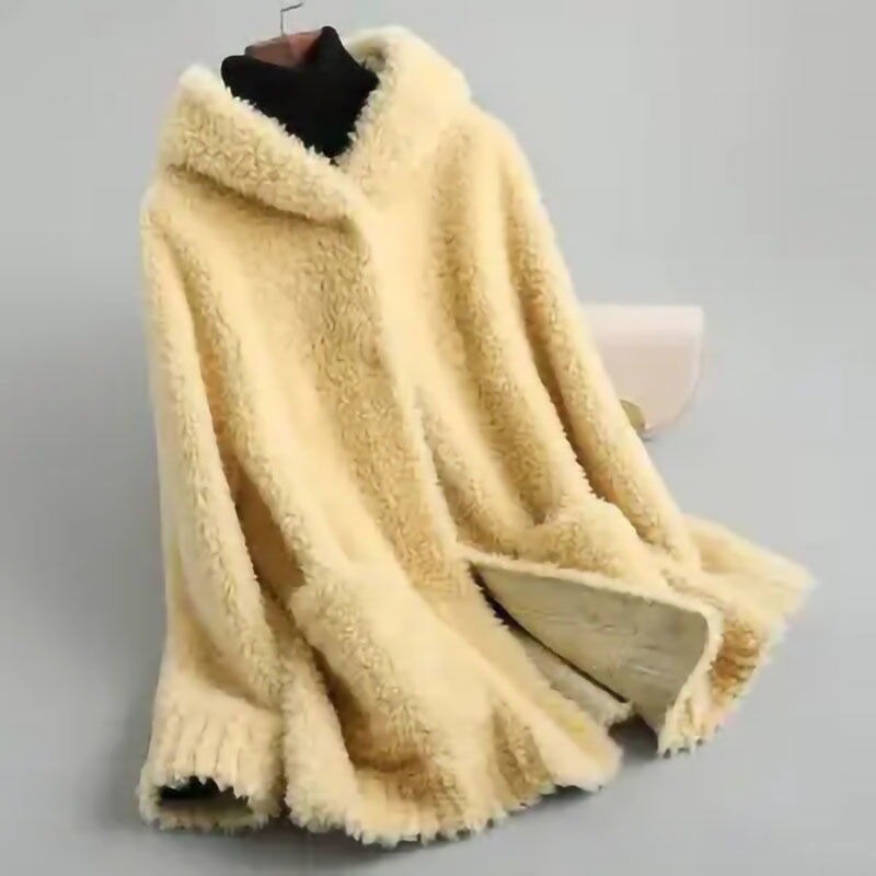 注目ショップ・ブランドのギフト 女性の本物のウールの毛皮のコート 2021 天然の羊毛刈り機 シングルブレストのミドル丈のオーバーコ ファー・毛皮アウター