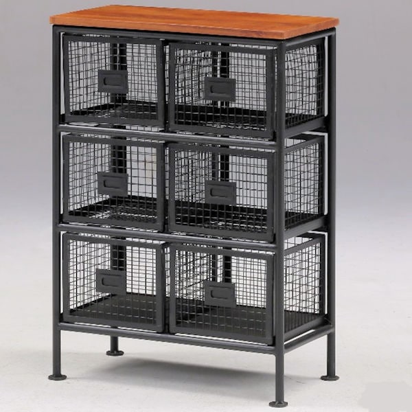 無骨でかっこいい ６杯引出チェスト インダストリアル ヴィンテージ調 収納 スチール（425）