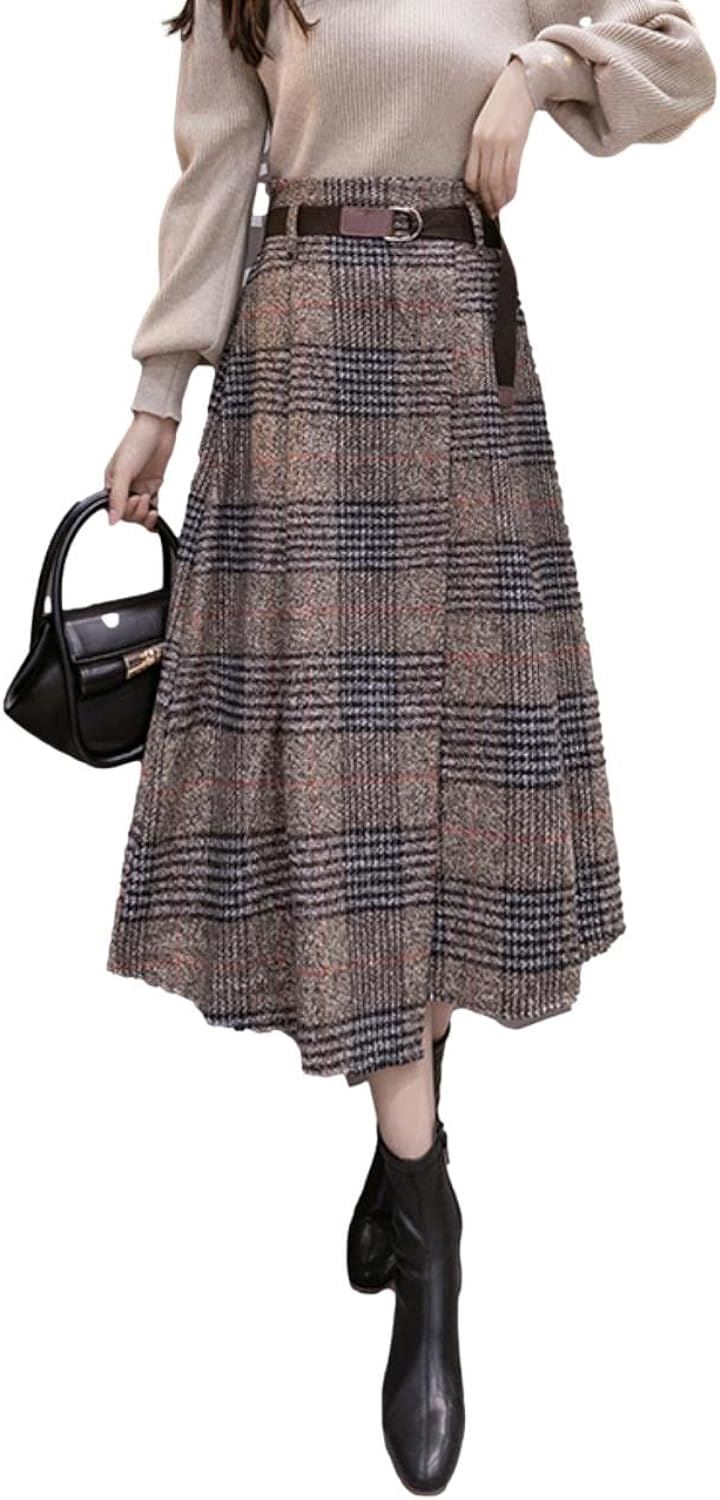 アシンメトリー チェック スカート a ライン 秋冬 厚手 暖かい きれいめ 膝丈 茶色 JS23-BR-M(ブラウン, M) 5,378円