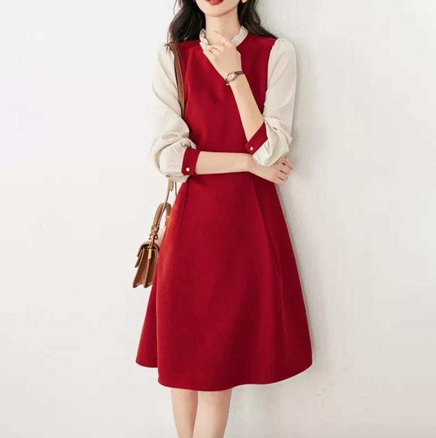 ワンピース デート フレアワンピース ミモレ ミモレ丈 袖あり 長袖 かわいい 大人可愛い きれいめ シンプル カジュアル 大人 上品 おしゃれ お洒落 かっこいい レトロ 大人女子 こなれ感