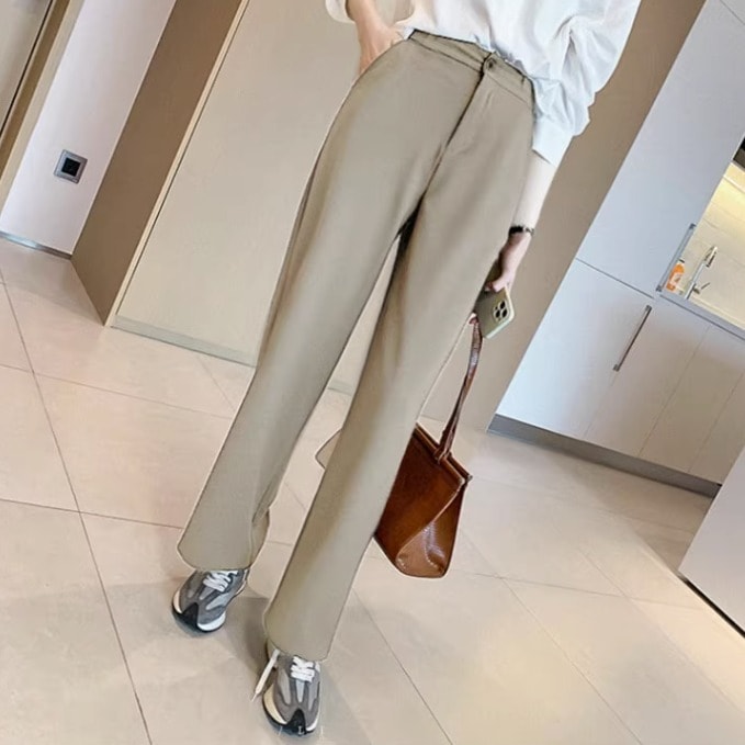 パンツ ボトムス ストレートパンツ ロングパンツ ロング フルレングス ワイド ストレート オーバーサイズ ファスナー ポケット 前開き コンサバ 薄手 ソフト 柔らか きれいめ シンプル カジュアル