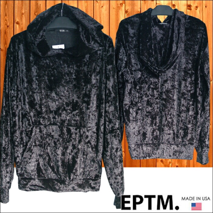 EPTM メンズ ベロア パーカー トップス ブラック エピトミ 丈長 無地 長袖 ストリート ブランド HIPHOP ウェアー B系 服 ダンス ヒップホップ ファッション カジュアル ウェア スタ