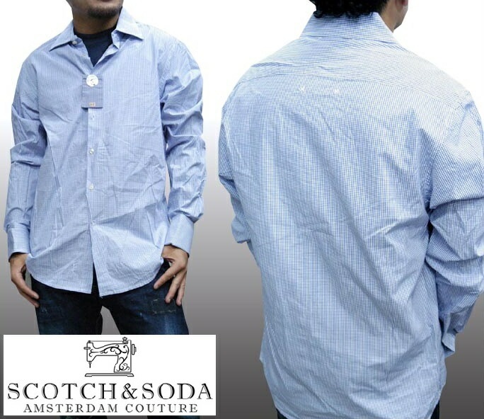 スコッチ&ソーダ スコッチアンドソーダ scotch&soda メンズ 長袖 シャツ グラフチェック ホワイト ブルー ダブルカフス トップス カジュアル サーフ セレブ ストリート ヨーロピアン ヴ