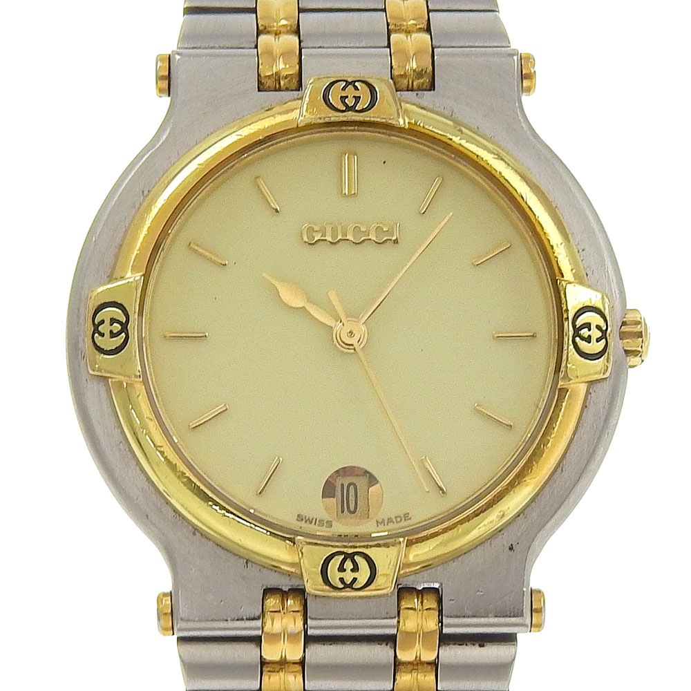 9000M 腕時計 ステンレススチール クオーツ アナログ表示 ボーイズ ゴールド文字盤 中古品