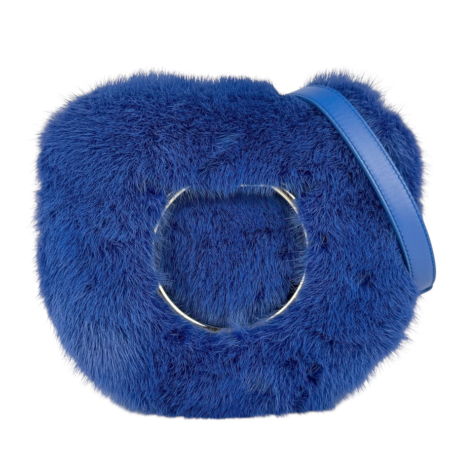 サルヴァトーレフェラガモ Salvatore Ferragamo 斜め掛けショルダーバッグ ガンチーニ ファー/レザー ブルー ゴールド レディース z5196