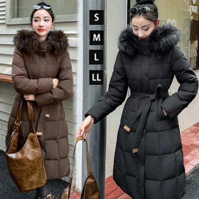 90％ダウン ダウンコート レディース ファー付き ロングコート ダウンジャケット フード付き ハイネックコート 防寒着 おしゃれ 冬 ロング丈 ブラックコート 着痩せ 暖かい 黒 ブラック 無地 女
