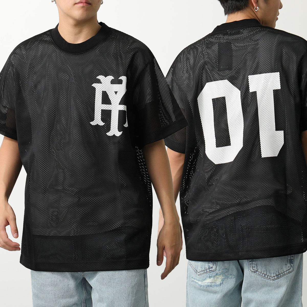 ASKYURSELF アスクユアセルフ 半袖 Tシャツ ON FIELD MESH JERSEY メンズ メッシュ カットソー ナイロン クルーネック BLACK