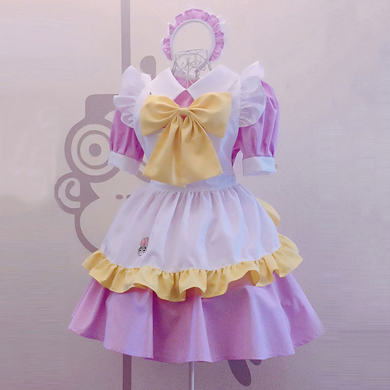 福袋 メイド服 可愛い 荷葉フリル ４点セット 姫風 紫色カチューシャ ワンピース Tusd Ir