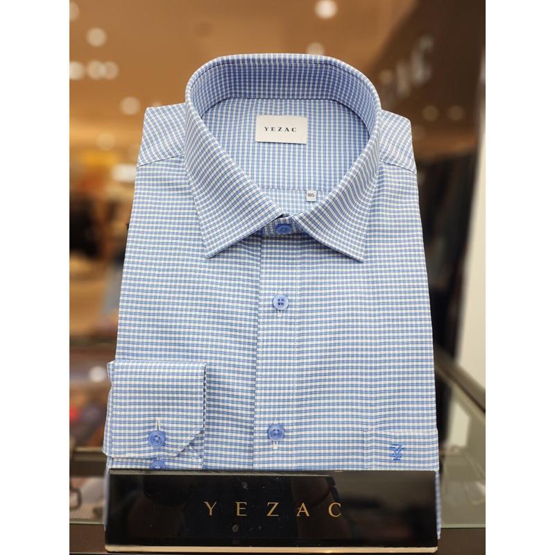 AK平沢店シャツ コットン混紡 ミニチェック ストレッチ 一般フィットシャツ ブルー YJESBR11