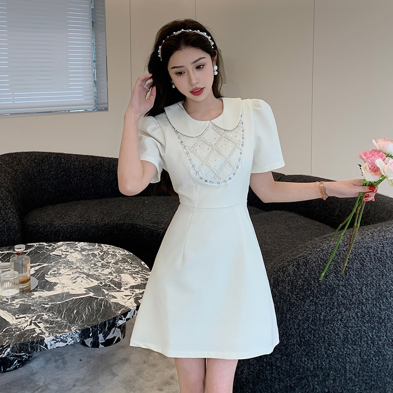 高級感 お嬢様 Aライン ラインストーン付き ワンピース