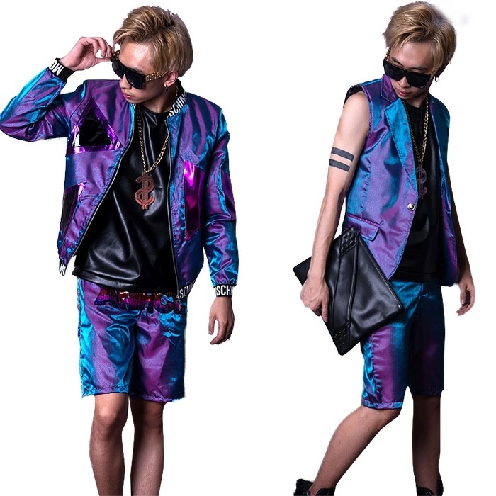 ダンス衣装 JAZZ DS スーツベストストリート系 B系 韓流 ファッション 上着 ショートパンツ 上下3点セット 男性用 演出 舞台服 ダンスウェアスター ダンスウェア メンズ ダンスウエア ト