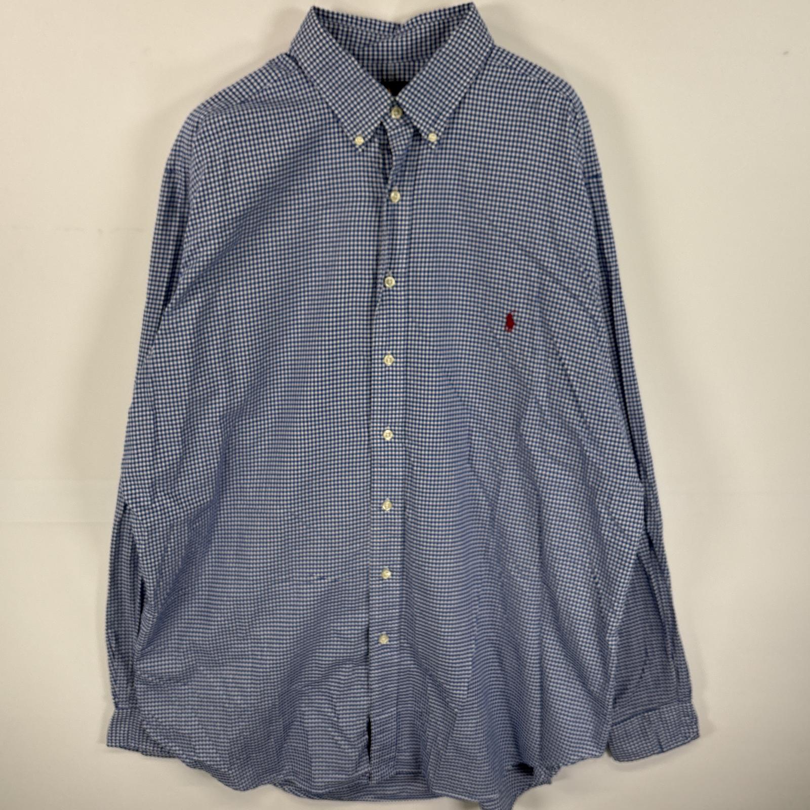古着 長袖シャツ ボタンダウンシャツ ワンポイント ロゴ 刺繍 大きいサイズ XLT ブルー系 チェック メンズ