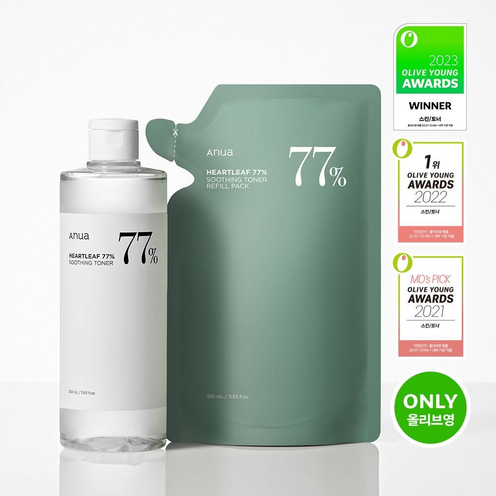 [2023AWARDS3年連続WINNER]ドクダミ 77％ スージングトナー 350ml+詰め替えパック350ml+鎮静マスク1枚贈呈(敏感肌の鎮静化粧水)