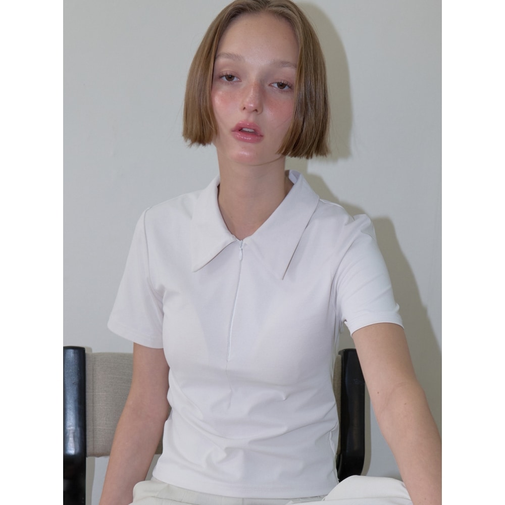 Ouie スリムジップアップカラートップホワイト OU1415