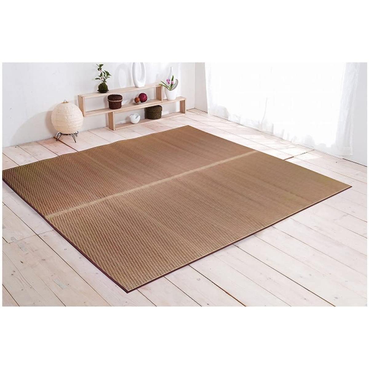 【I】【代引不可】い草ラグ カーペット 1.5畳 国産 Fソリッド ライトブラウン 約191×191cm (裏:ウレタン) 8213270【北海道・沖縄・離島不可】cm　裏